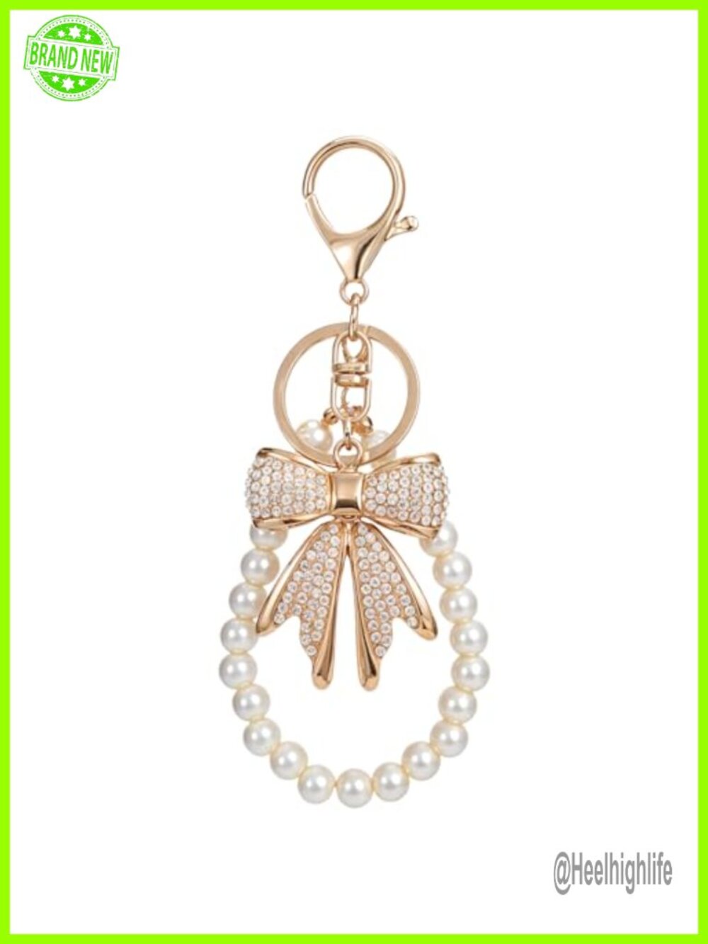 2 Pcs Rhinestone Bowknot Keychain Imitation Pearl Chain Bag Charm Handbag Purse